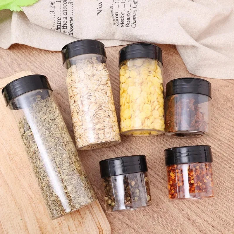 12/1Pcs Clear Plastic Spice Jars with Black Lids Reusable Screw-Top Containers for Kitchen Herbs Powders Peppers Grilling Jars