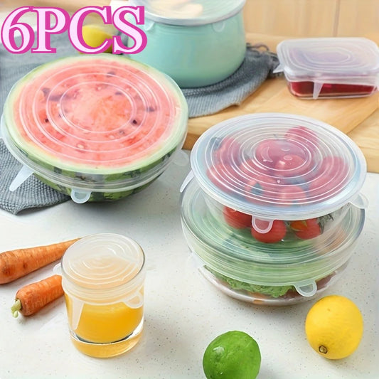 6pcs Silicone Bowl Lids, Flexible Sealed, Elastic Food Storage Covers, Reusable, Dishwasher & Microwave Safe, High-Quality