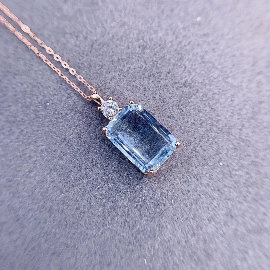 Necklace Women's Silver 925 Jewelry Natural Aquamarine Light Blue Gemstone Women's Pendant Gemstone Free shipping