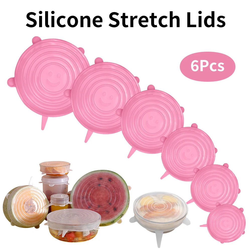 Silicon Stretch Lids Fresh  Keeping Cover Reusable Airtight Food Wrap Covers Stretchy Microwave Lid for Kitchen 6PCS