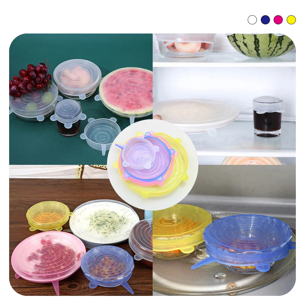 Silicon Stretch Lids Fresh  Keeping Cover Reusable Airtight Food Wrap Covers Stretchy Microwave Lid for Kitchen 6PCS