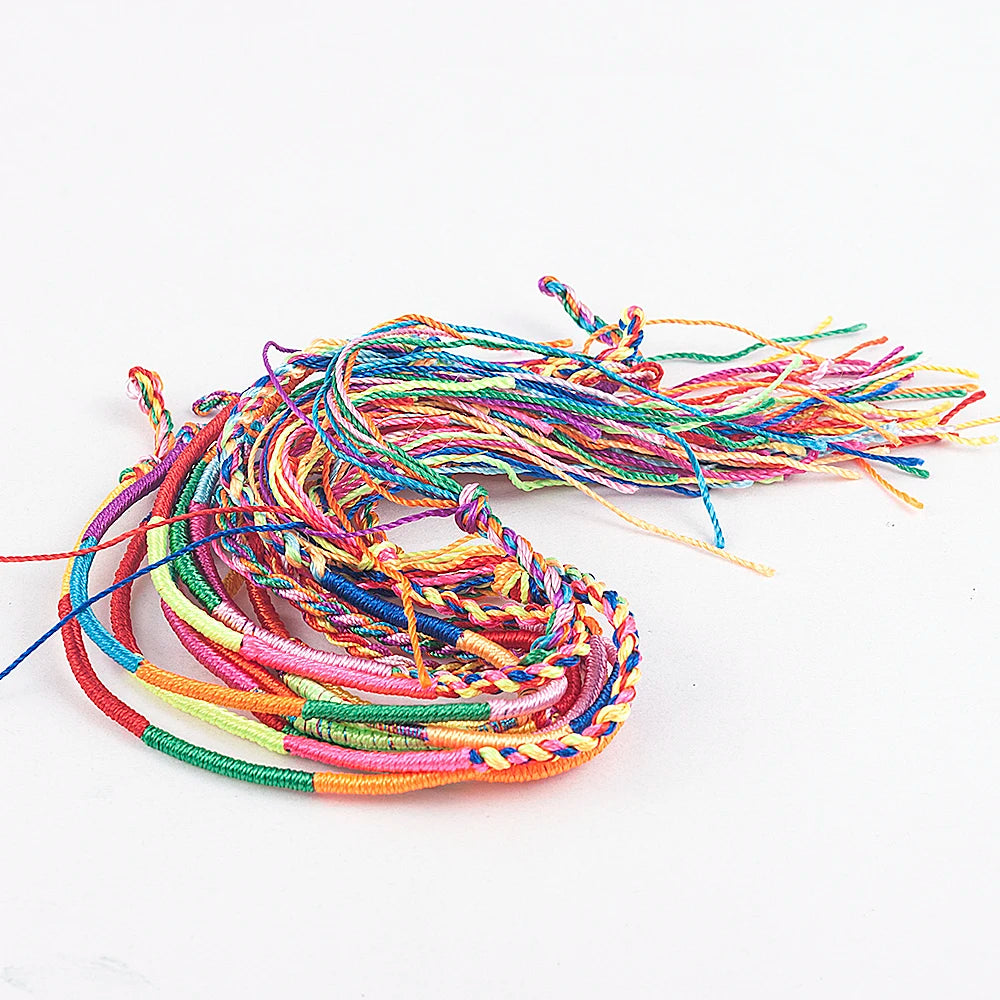 10 Pcs /Set New Rainbow Color Mix Braid Friendship Bracelets for Women Jewelry Gift DIY Handmade Rope Bangles Random Color