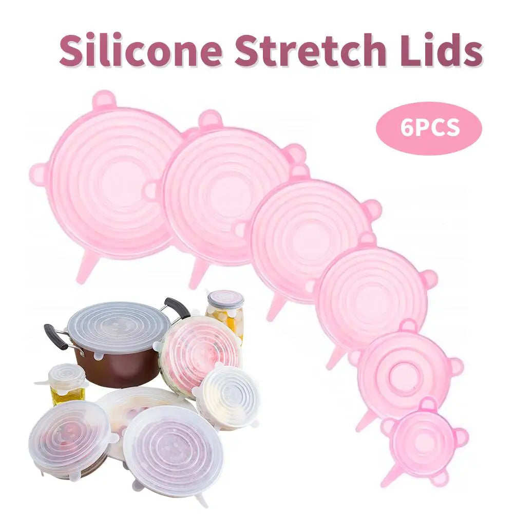 Silicon Stretch Lids Fresh  Keeping Cover Reusable Airtight Food Wrap Covers Stretchy Microwave Lid for Kitchen 6PCS