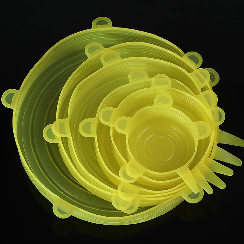Silicon Stretch Lids Fresh  Keeping Cover Reusable Airtight Food Wrap Covers Stretchy Microwave Lid for Kitchen 6PCS