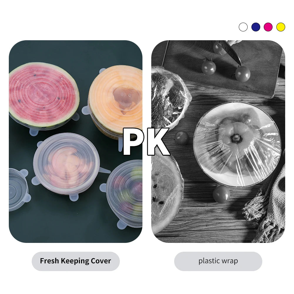 Silicon Stretch Lids Fresh  Keeping Cover Reusable Airtight Food Wrap Covers Stretchy Microwave Lid for Kitchen 6PCS