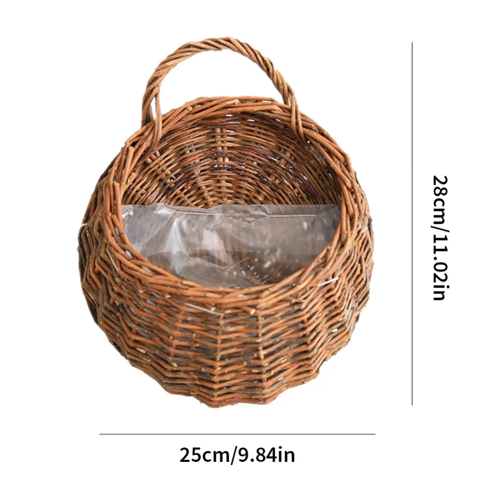 Hand Made Wicker Rattan Flower Planter Wall Hanging Wicker Rattam Basket Garden Vine Pot Plants Holder Garden Pots Wall Planter