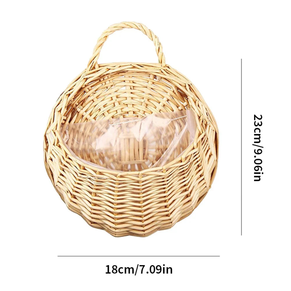 Hand Made Wicker Rattan Flower Planter Wall Hanging Wicker Rattam Basket Garden Vine Pot Plants Holder Garden Pots Wall Planter
