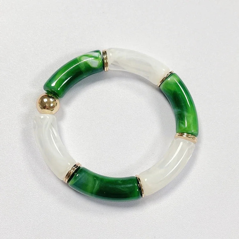 Boho Acrylic Beads Bracelet for Women Multi Color Friendship Elastic Girls Bohemia Stretchy Resin Charm Couple Bangles Jewelry