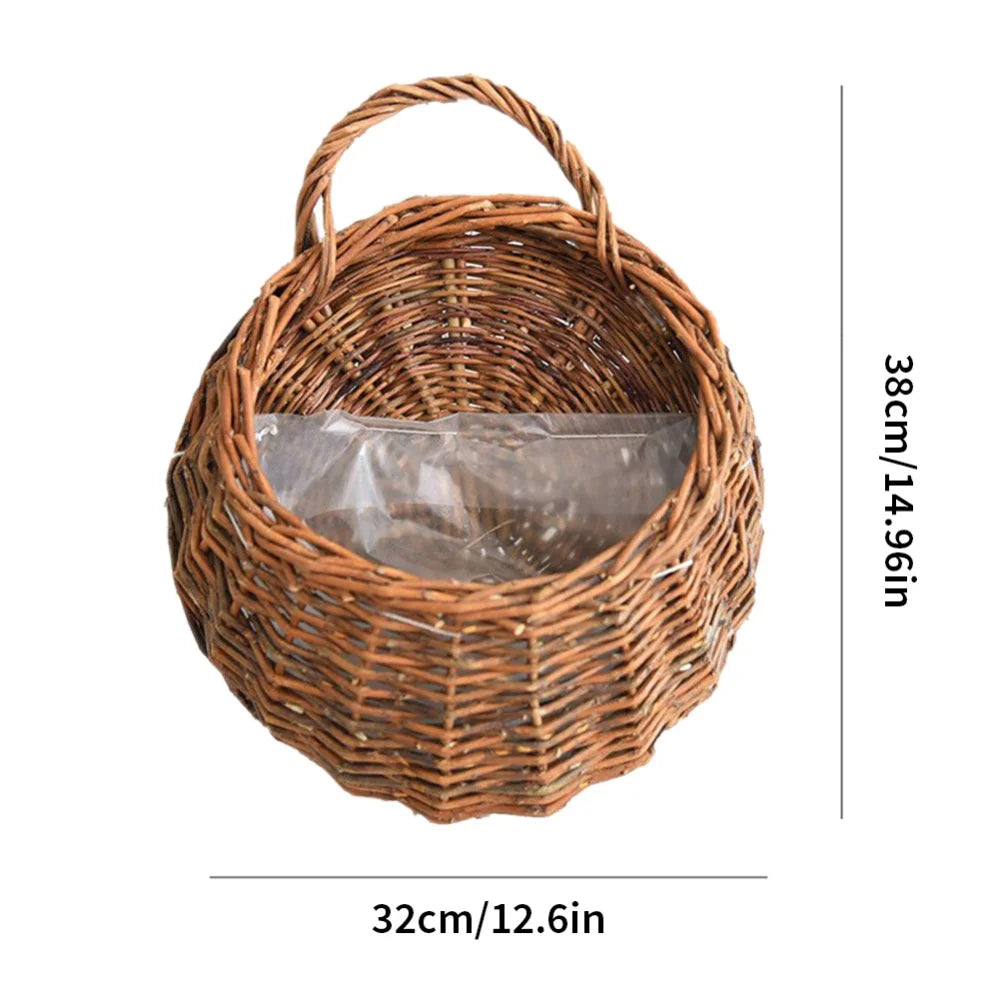 Hand Made Wicker Rattan Flower Planter Wall Hanging Wicker Rattam Basket Garden Vine Pot Plants Holder Garden Pots Wall Planter