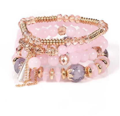 4Pcs/Set Boho Colorful Beads Bracelet Set For Women Fashion Tassel Charm Glass Beaded Chain Wristband Female Jewelry Gift