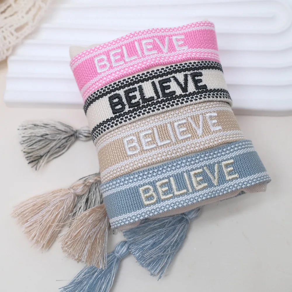 2023 New Adjustable Woven Friendship Couple Bracelet For Women Bohemia Braided Embroidery Letters Tassel Bangles Fashion Jewelry