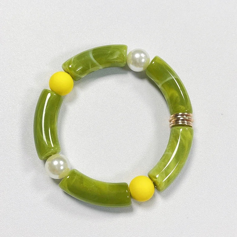 Boho Acrylic Beads Bracelet for Women Multi Color Friendship Elastic Girls Bohemia Stretchy Resin Charm Couple Bangles Jewelry