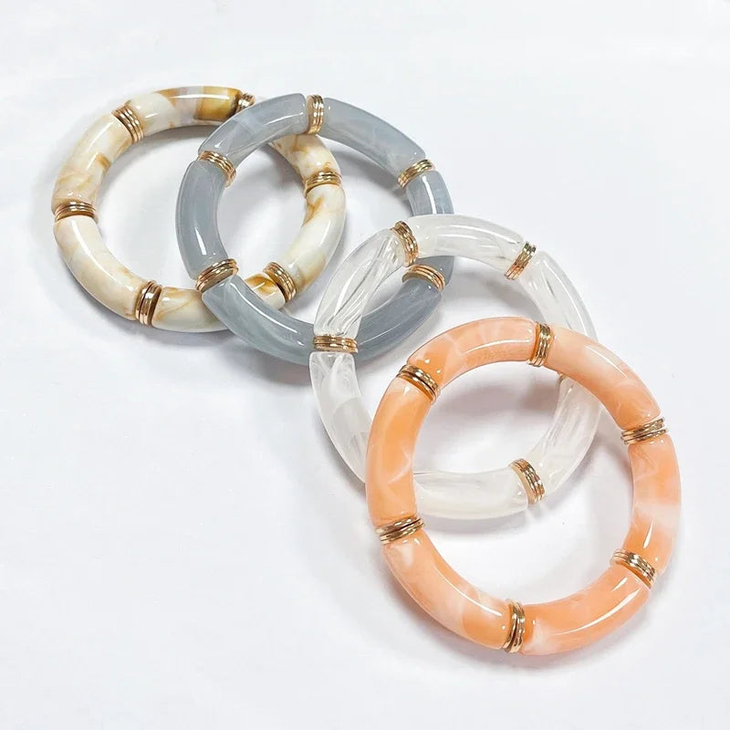Boho Acrylic Beads Bracelet for Women Multi Color Friendship Elastic Girls Bohemia Stretchy Resin Charm Couple Bangles Jewelry