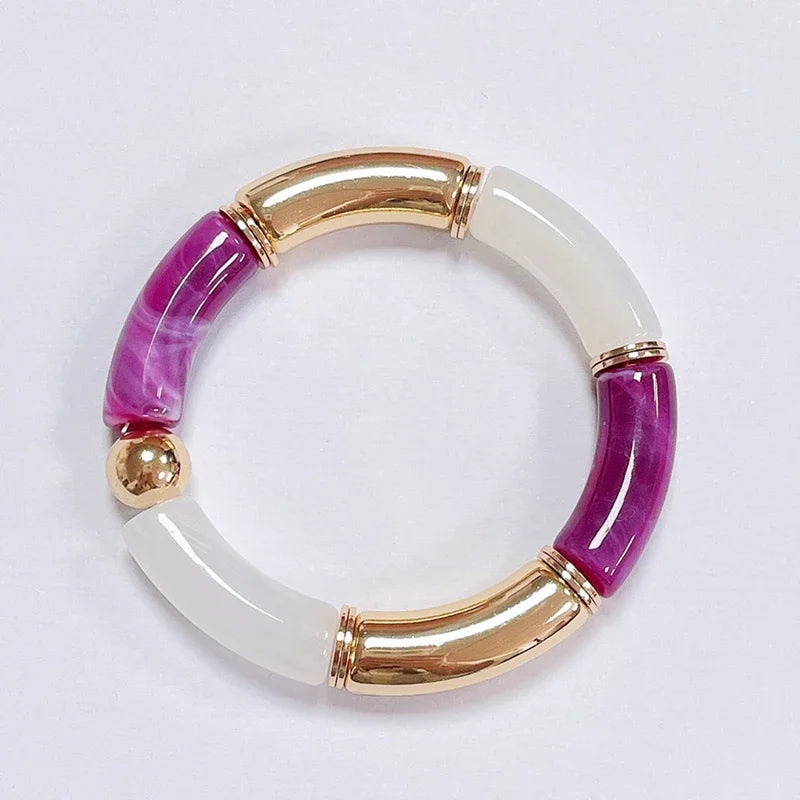 Boho Acrylic Beads Bracelet for Women Multi Color Friendship Elastic Girls Bohemia Stretchy Resin Charm Couple Bangles Jewelry