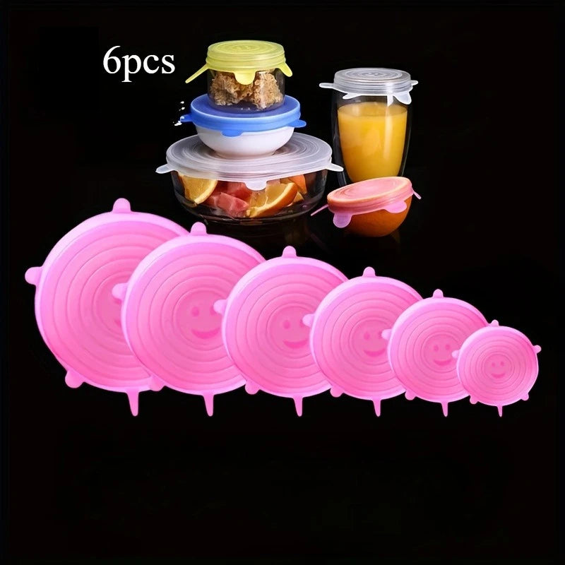 6pcs Silicone Bowl Lids, Flexible Sealed, Elastic Food Storage Covers, Reusable, Dishwasher & Microwave Safe, High-Quality