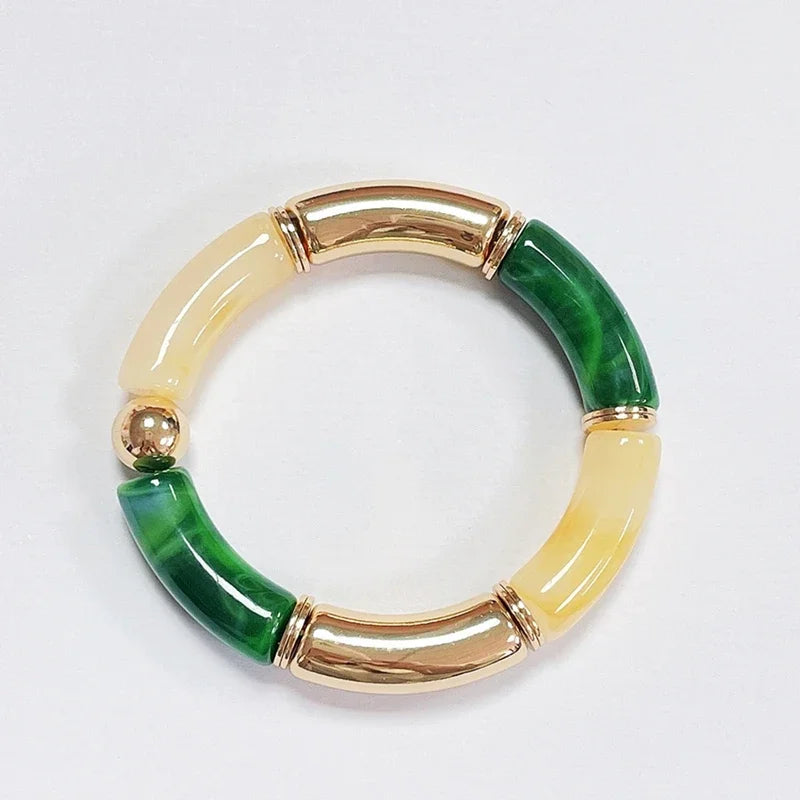 Boho Acrylic Beads Bracelet for Women Multi Color Friendship Elastic Girls Bohemia Stretchy Resin Charm Couple Bangles Jewelry