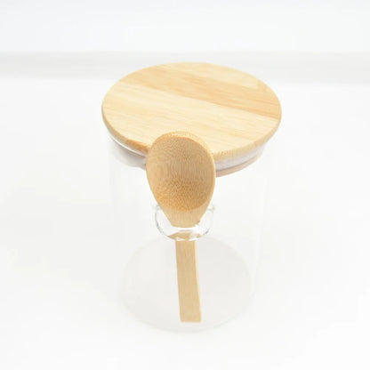 Airtight Glass Jars With Bamboo Lids And Spoons Glass Canisters With For Spice Beans Spooned seasoning jar