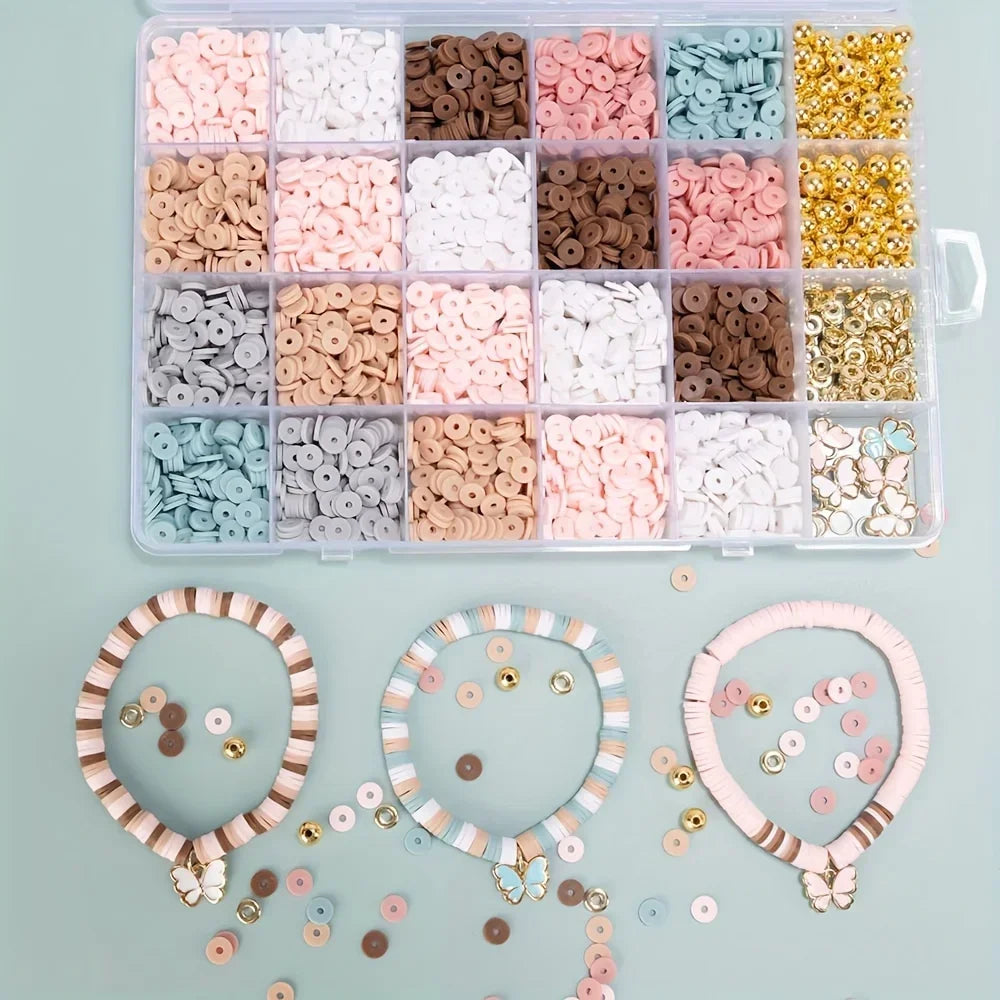 DIY Friendship Bracelet Set - Bohemian Style Clay Beads, Pink Blue Brown Combination, Used for Jewelry Making