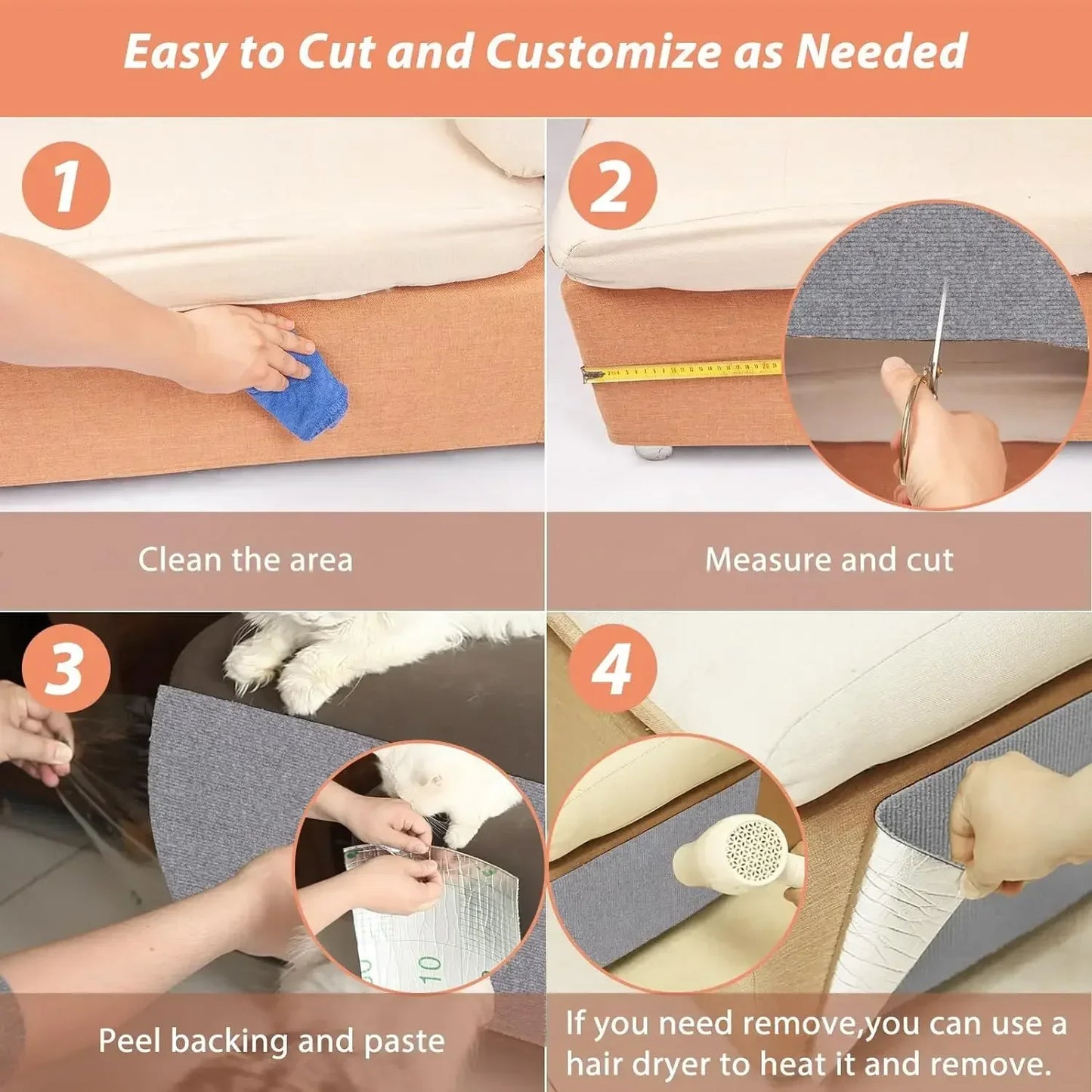 Cat Scratching Mat Cat Carpet with Self-Adhesive Trimmable Cat Scratching Carpet Corner Wall Cat DIY Scratch Furniture Protector