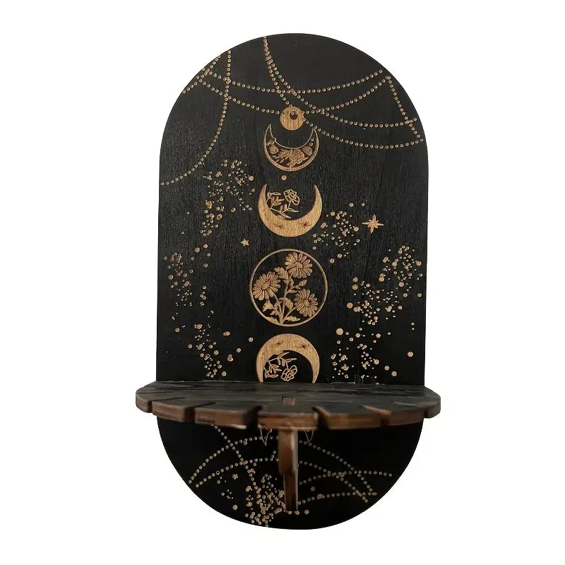 1pc Crystal Shelf Display Wall Stand Wooden Holderrack Base Floating Shelves Decorative Style Bohemian Hanging Stand Decoration