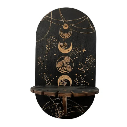 1pc Crystal Shelf Display Wall Stand Wooden Holderrack Base Floating Shelves Decorative Style Bohemian Hanging Stand Decoration