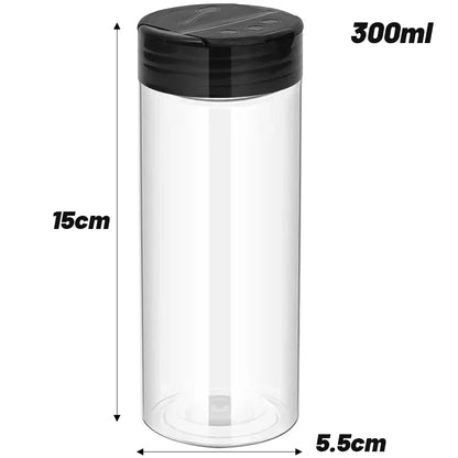 12/1Pcs Clear Plastic Spice Jars with Black Lids Reusable Screw-Top Containers  for Kitchen Herbs Powders Peppers Grilling Jars