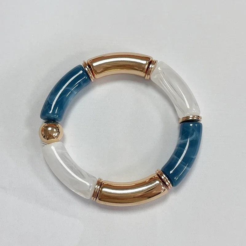 Boho Acrylic Beads Bracelet for Women Multi Color Friendship Elastic Girls Bohemia Stretchy Resin Charm Couple Bangles Jewelry