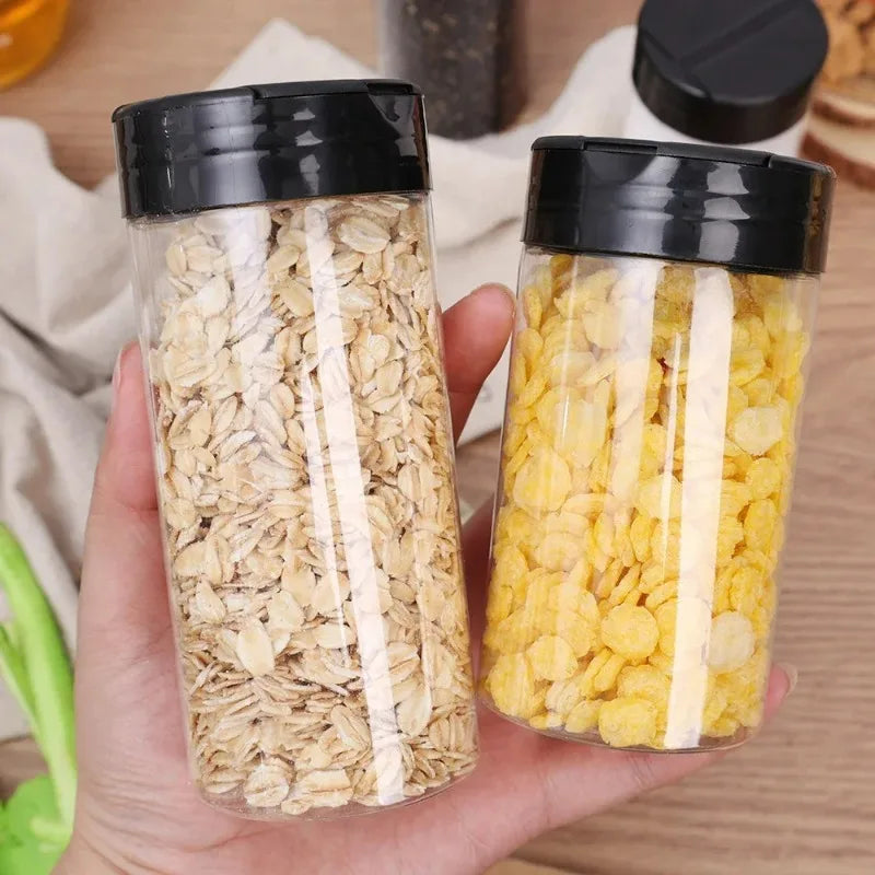 12/1Pcs Clear Plastic Spice Jars with Black Lids Reusable Screw-Top Containers  for Kitchen Herbs Powders Peppers Grilling Jars