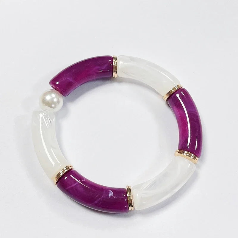Boho Acrylic Beads Bracelet for Women Multi Color Friendship Elastic Girls Bohemia Stretchy Resin Charm Couple Bangles Jewelry