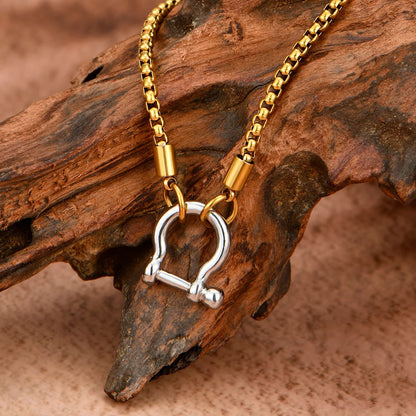 Boho-Chic Vintage Golden Carabiner Pendant Necklace With Rhinestone Accents - Perfect Gift For Her, All-Season Wear