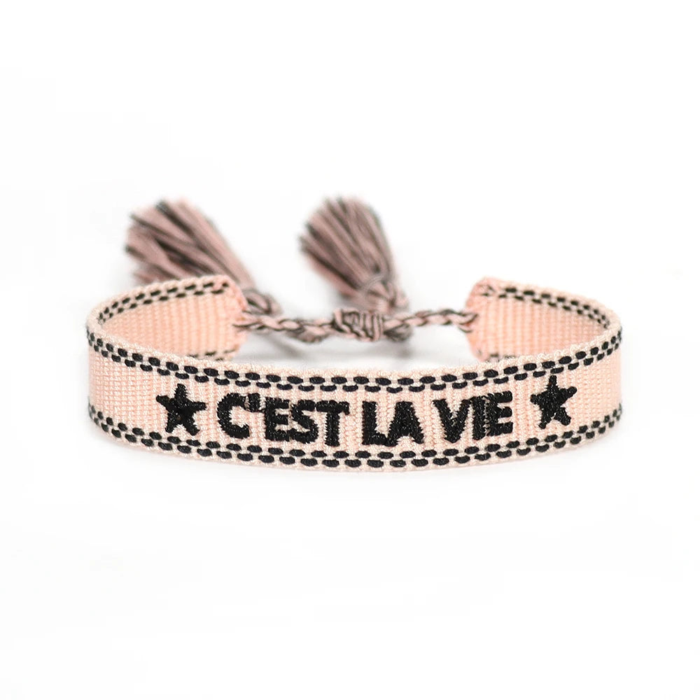 Woven Friendship Bracelet For Women With Saying C'EST LA VIE Summer Stackable Jewelry