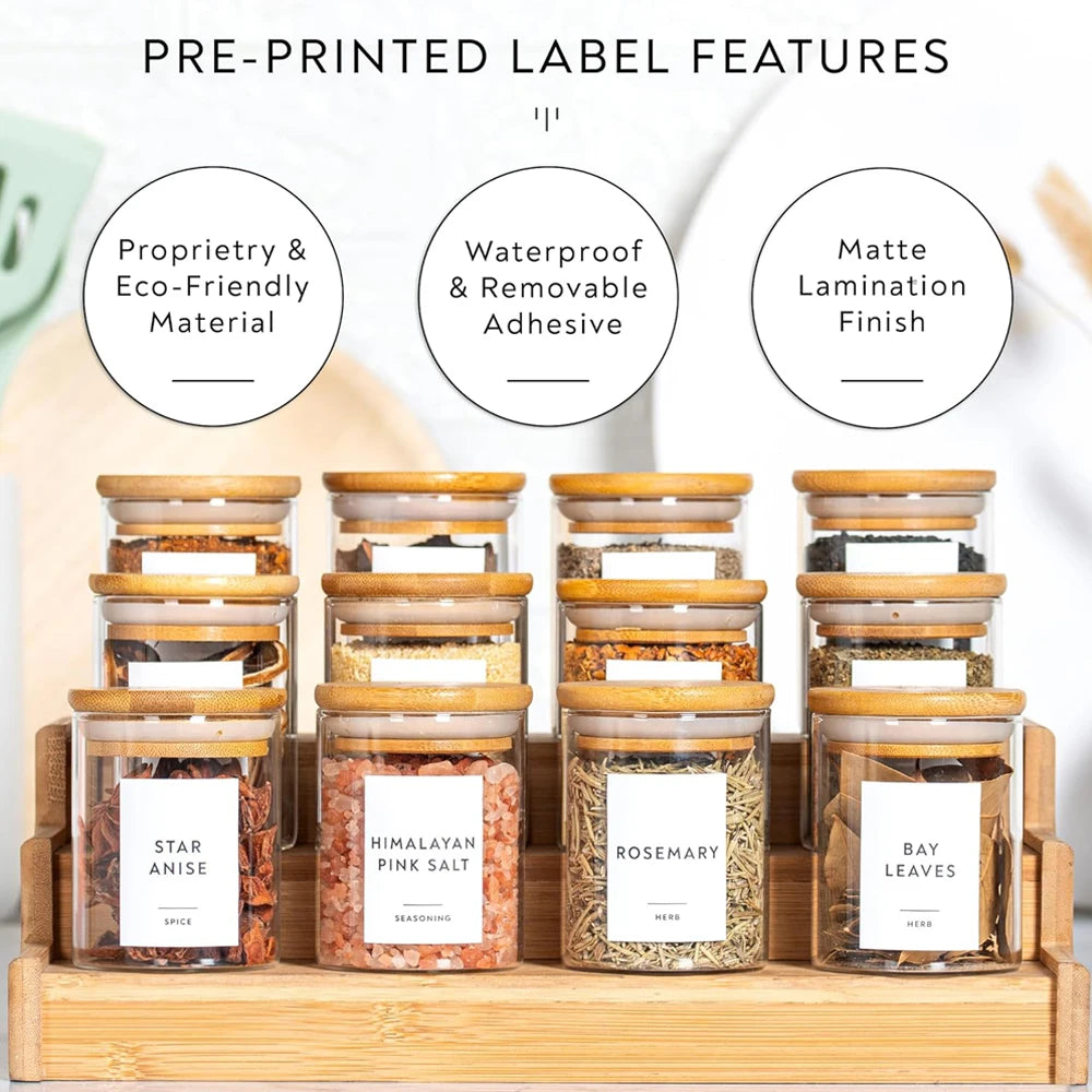 12Pcs Glass Spice Jars with Bamboo Airtight Lids 6.5oz Small Food Storage Containers for Kitchen, Seasoning, Coffee, Herb