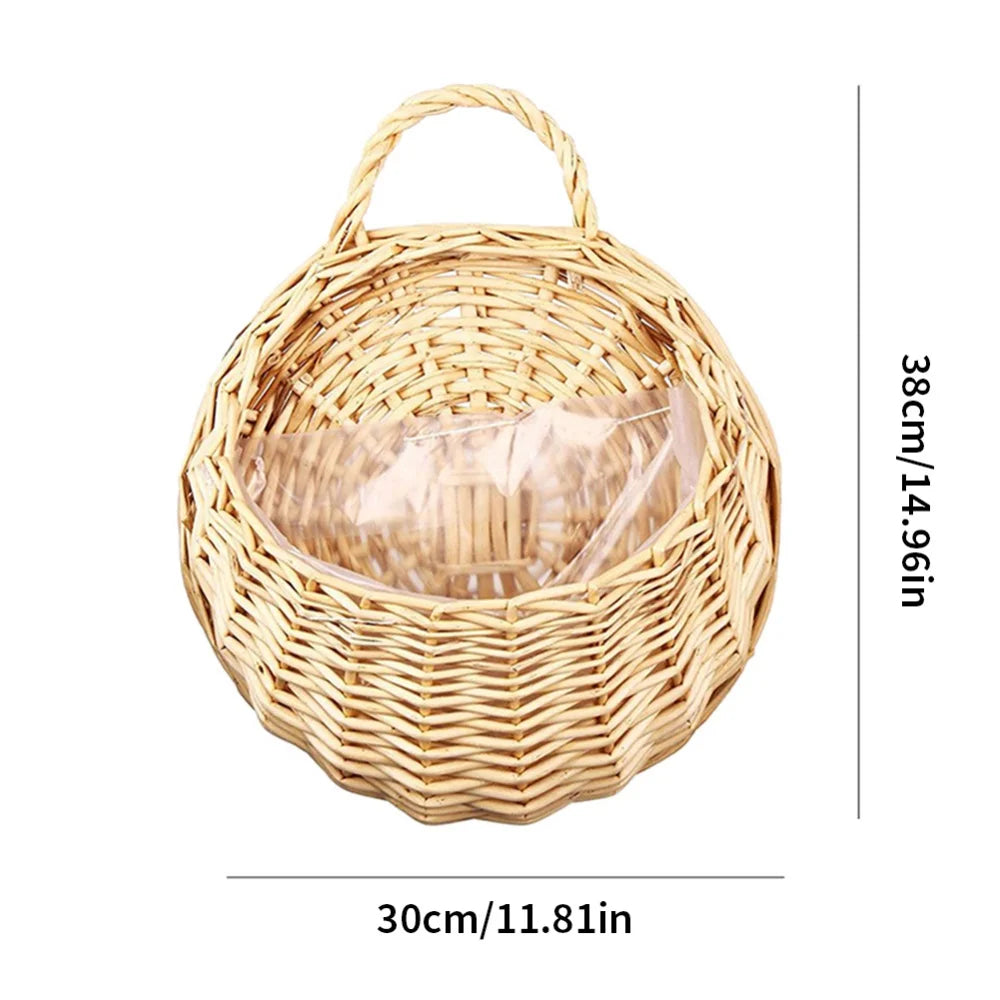 Hand Made Wicker Rattan Flower Planter Wall Hanging Wicker Rattam Basket Garden Vine Pot Plants Holder Garden Pots Wall Planter