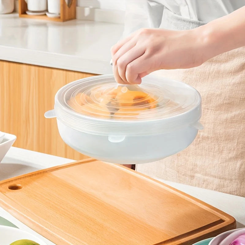 6pcs Silicone Bowl Lids, Flexible Sealed, Elastic Food Storage Covers, Reusable, Dishwasher & Microwave Safe, High-Quality