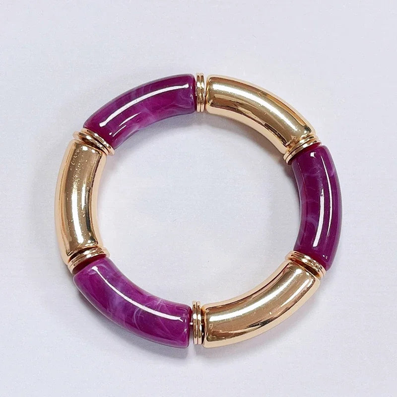 Boho Acrylic Beads Bracelet for Women Multi Color Friendship Elastic Girls Bohemia Stretchy Resin Charm Couple Bangles Jewelry