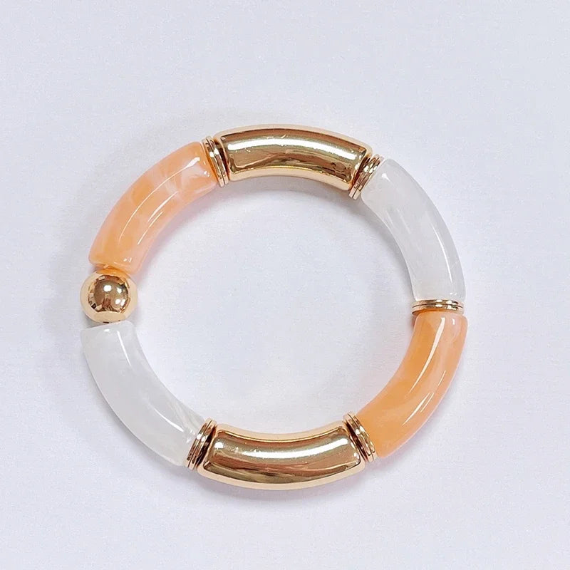 Boho Acrylic Beads Bracelet for Women Multi Color Friendship Elastic Girls Bohemia Stretchy Resin Charm Couple Bangles Jewelry