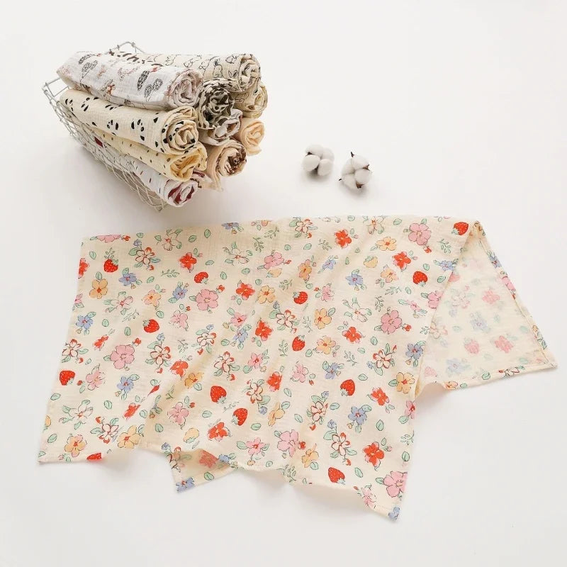 Baby Cotton Muslin Swaddle Blanket Floral/Animal Print Stroller Blanket Infant Diaper Newborn Receiving Blanket