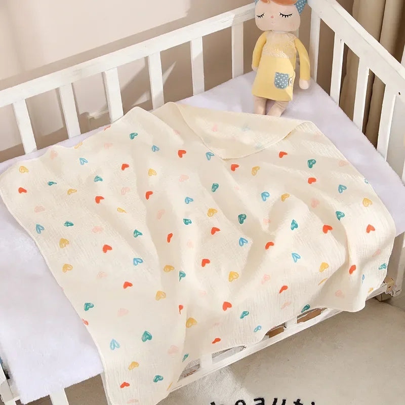 Baby Swaddle Blanket Double Layer Muslin Cartoon Print Soft Newborn Cotton Swaddling Wrap Baby Stroller Cover Bedding 80*80cm