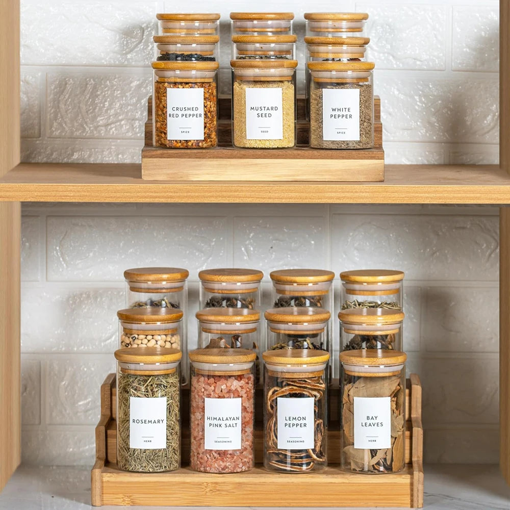 12Pcs Glass Spice Jars with Bamboo Airtight Lids 6.5oz Small Food Storage Containers for Kitchen, Seasoning, Coffee, Herb