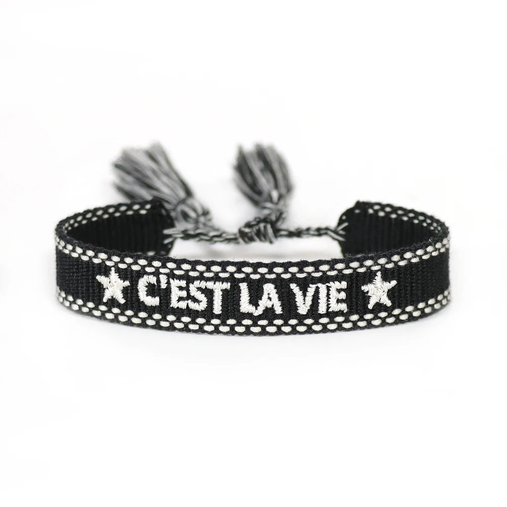 Woven Friendship Bracelet For Women With Saying C'EST LA VIE Summer Stackable Jewelry