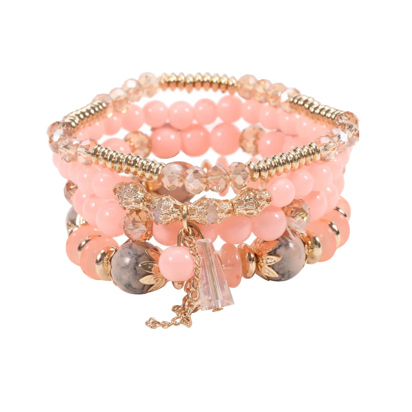 4Pcs/Set Boho Colorful Beads Bracelet Set For Women Fashion Tassel Charm Glass Beaded Chain Wristband Female Jewelry Gift