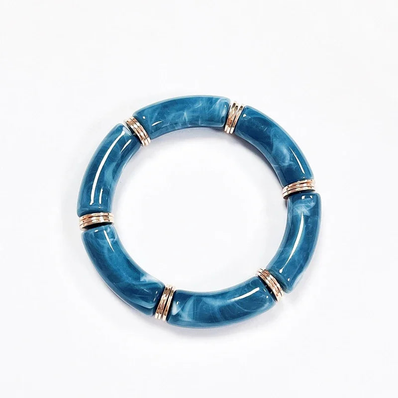 Boho Acrylic Beads Bracelet for Women Multi Color Friendship Elastic Girls Bohemia Stretchy Resin Charm Couple Bangles Jewelry