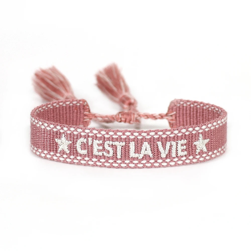 Woven Friendship Bracelet For Women With Saying C'EST LA VIE Summer Stackable Jewelry