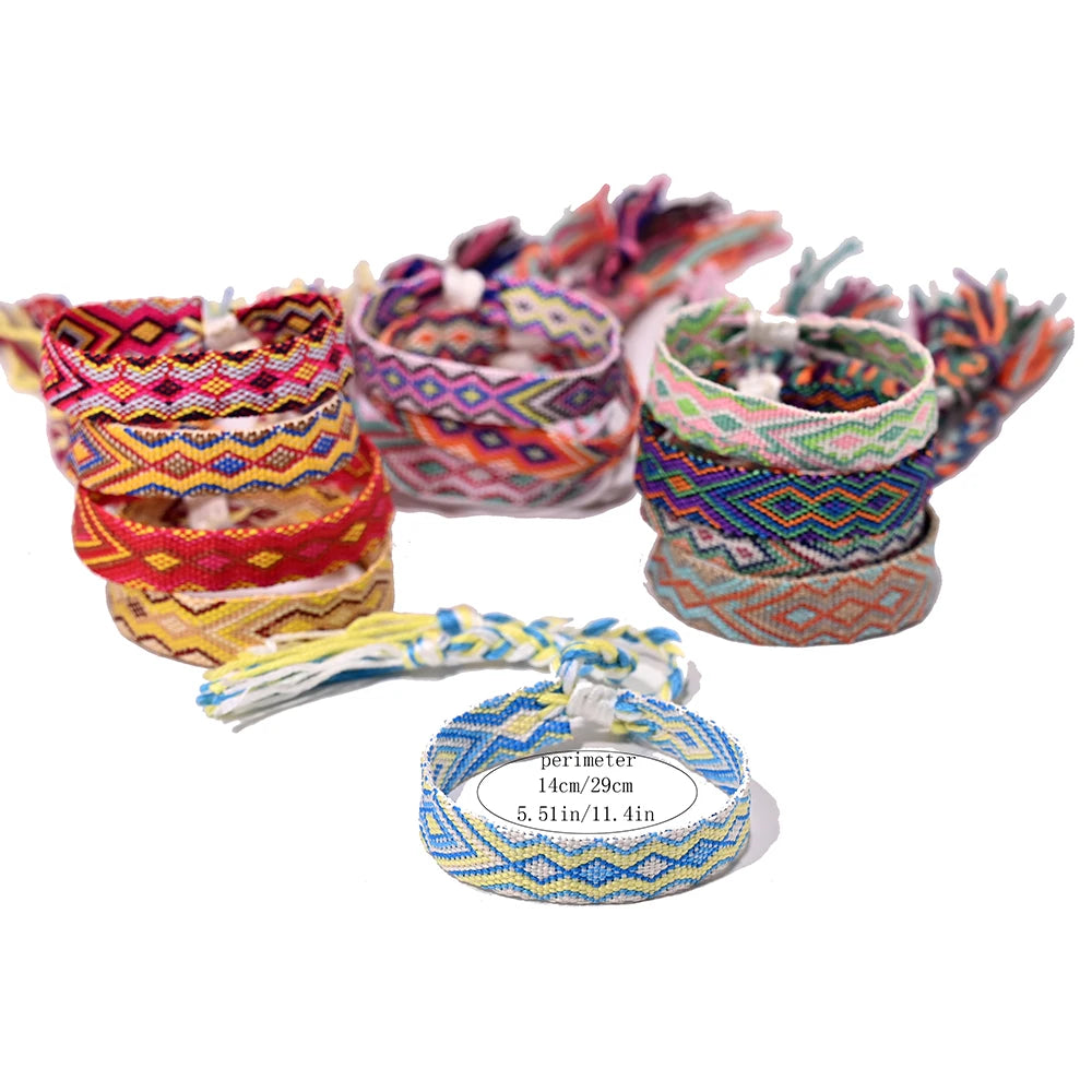 Boho Chic 12-Piece Handwoven Friendship Bracelet Set Vibrant Color Crafted with Love for Stylish Jewelry Accessories