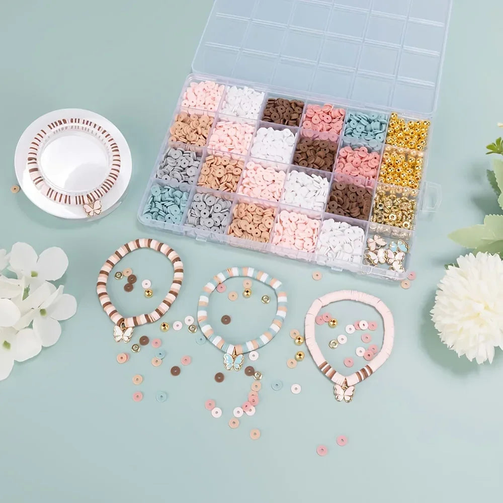 DIY Friendship Bracelet Set - Bohemian Style Clay Beads, Pink Blue Brown Combination, Used for Jewelry Making