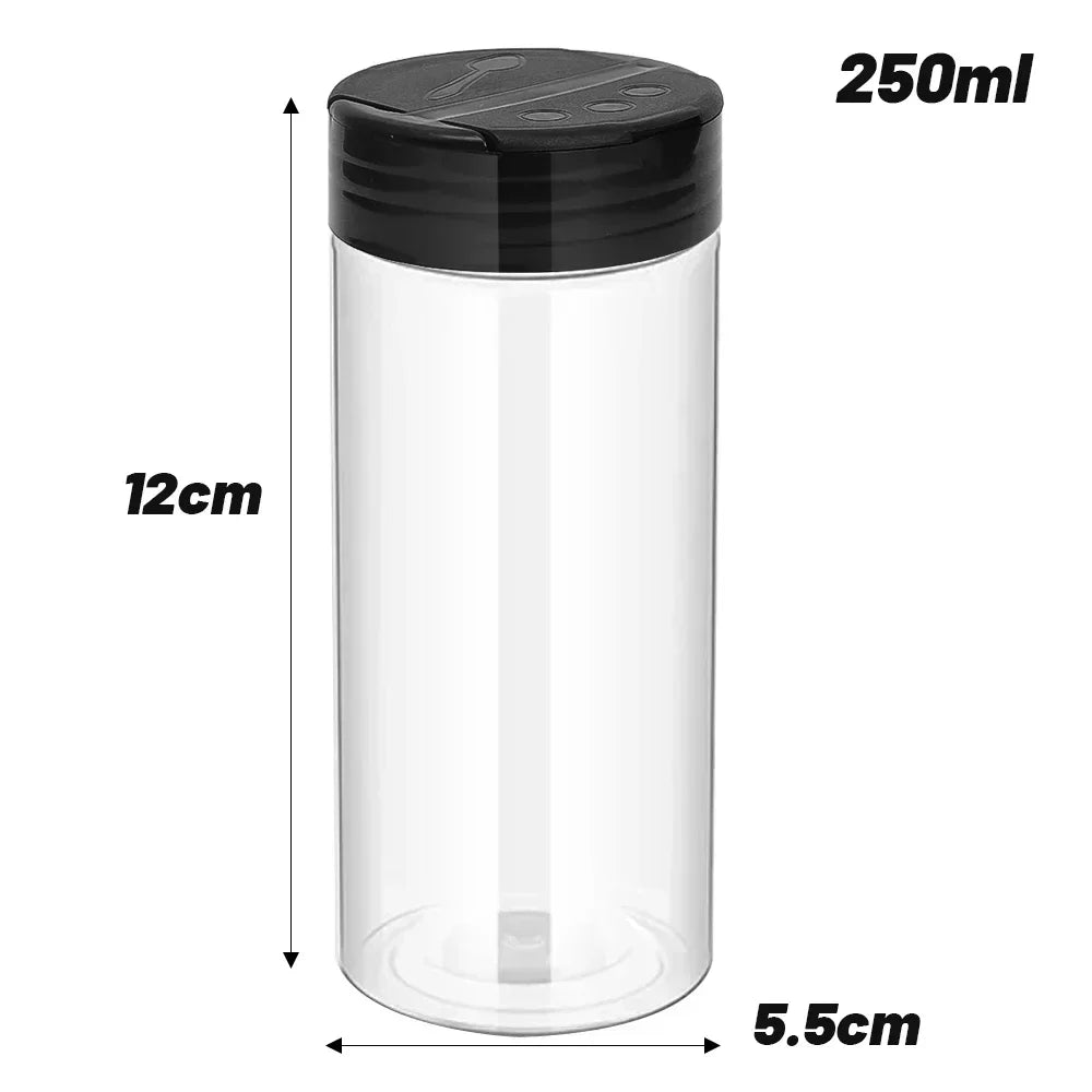 12/1Pcs Clear Plastic Spice Jars with Black Lids Reusable Screw-Top Containers  for Kitchen Herbs Powders Peppers Grilling Jars