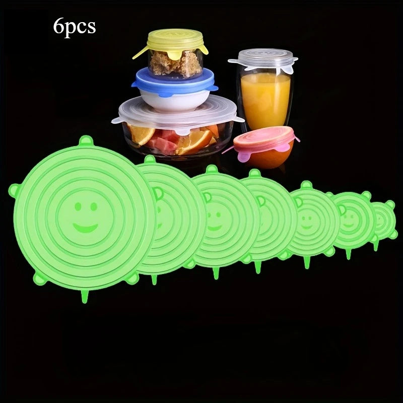 6pcs Silicone Bowl Lids, Flexible Sealed, Elastic Food Storage Covers, Reusable, Dishwasher & Microwave Safe, High-Quality