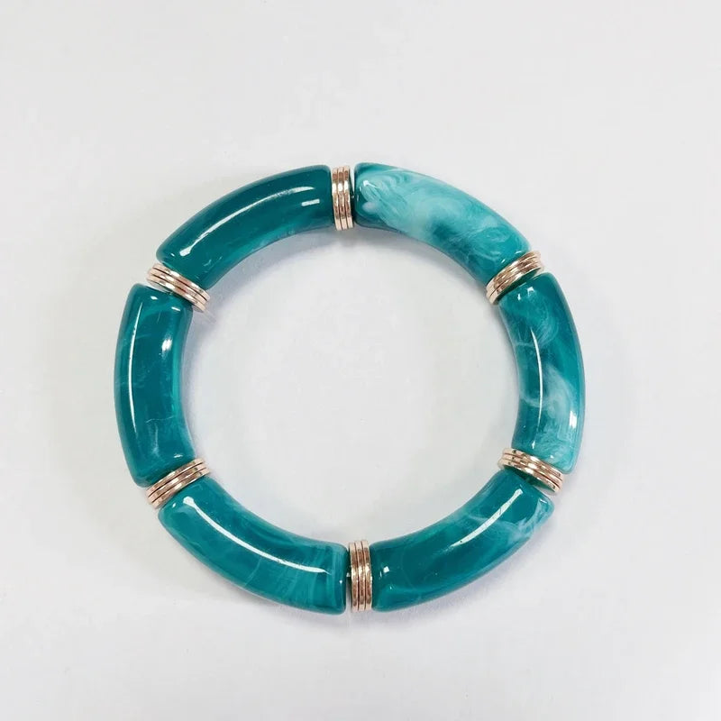Boho Acrylic Beads Bracelet for Women Multi Color Friendship Elastic Girls Bohemia Stretchy Resin Charm Couple Bangles Jewelry