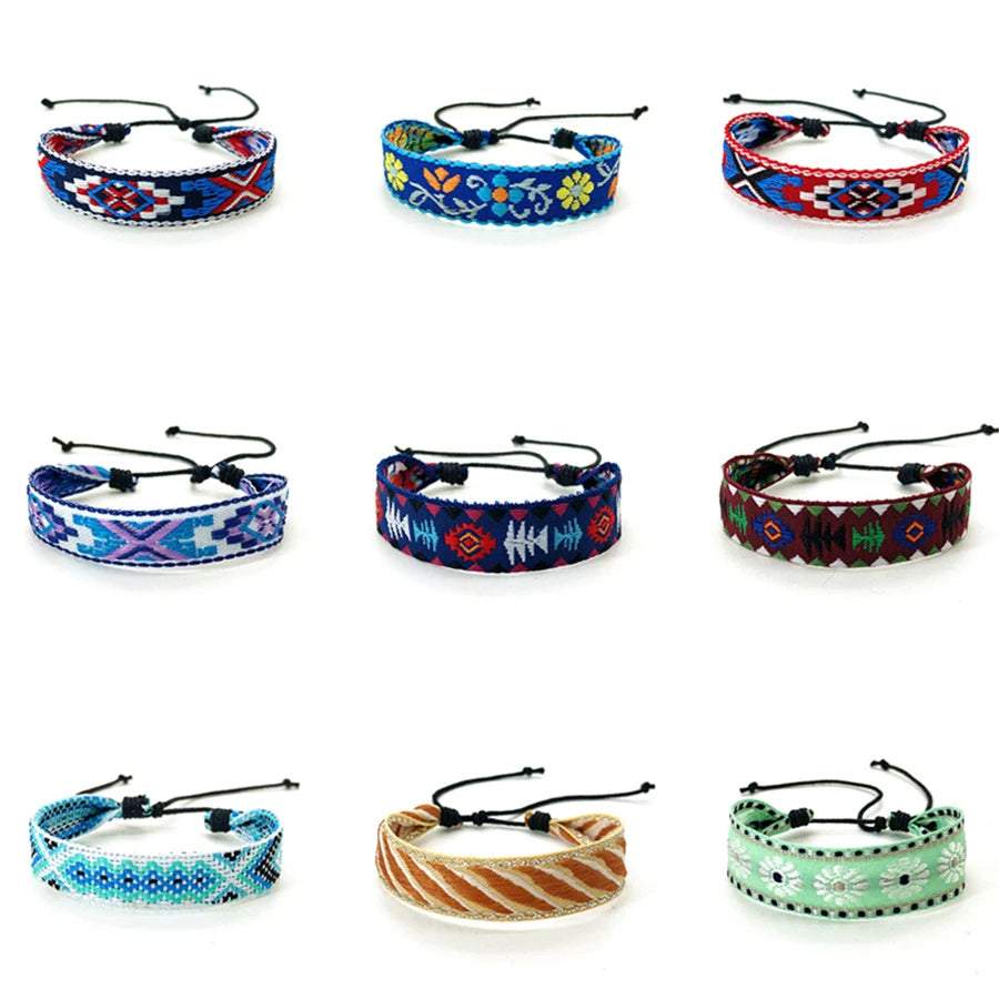 Boho Woven Friendship Love Wrap Bracelets Rope Handmade Thread Braided Ethnic Embroidery Wristbands Women Men Jewelry Adjustable