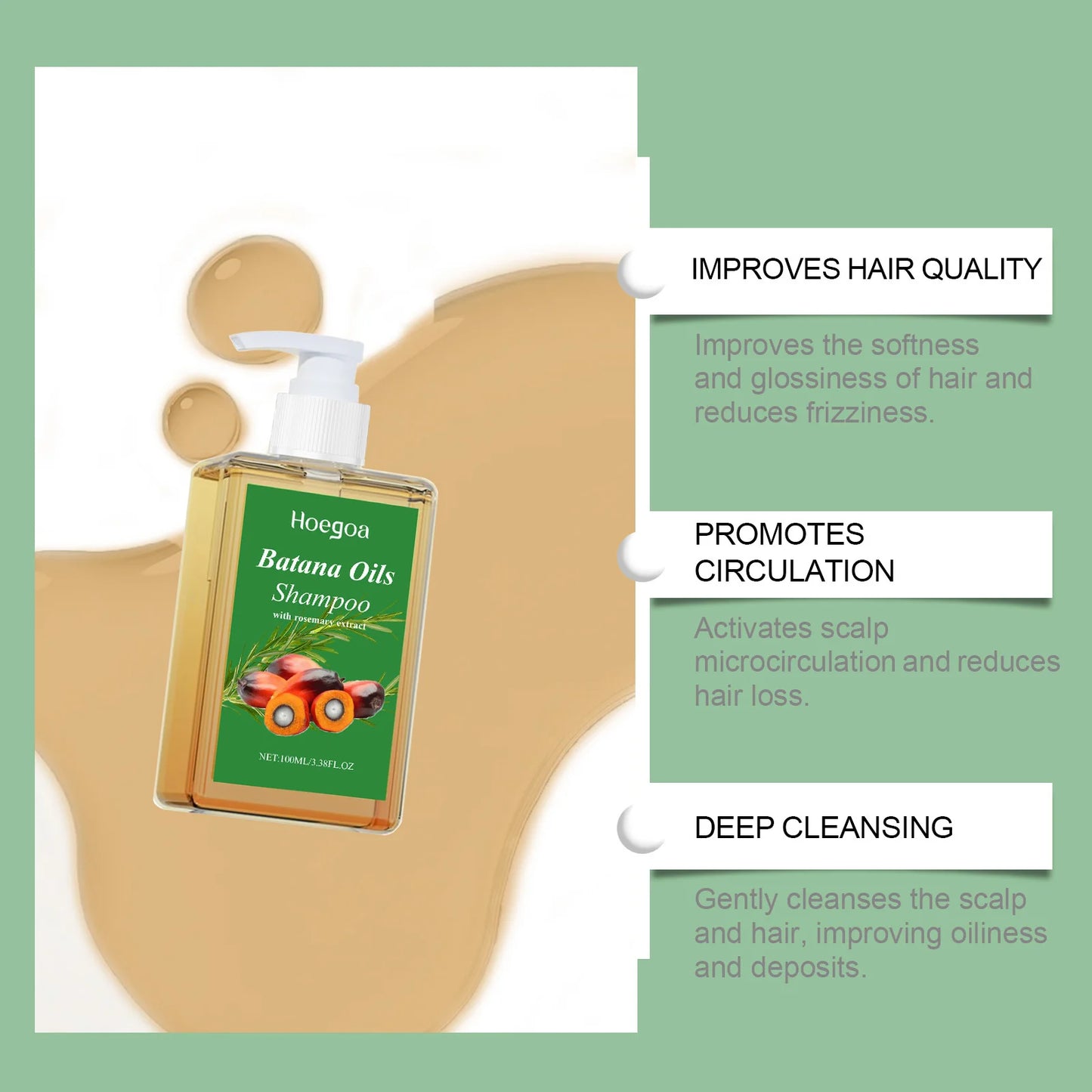 Batana Oil Shampoo Hair Growth Moisturizing Gloss Enhancing Softening Long Lasting Scent Remove Loose Dandruff Flakes Hair Care